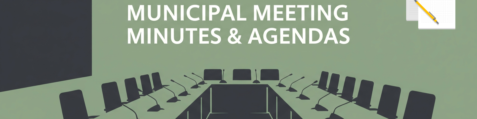 silhouette of a conference room in black with a green background