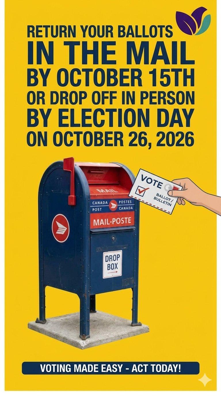image of a hand delivering a letter vote ballot into a Canada Post mailbox.